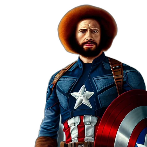 comic book art, concept art, captain, america, bob, ross, realistic, extremely transparent PNG cut-out