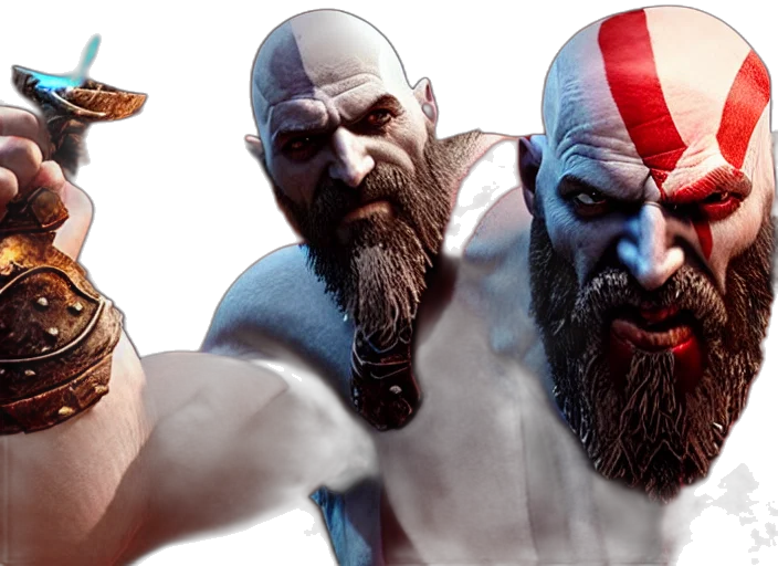concept art, fantasy art, 3d render, comic book art, game, screenshot, kratos, victoriously transparent PNG cut-out