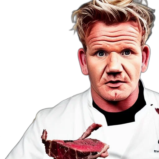 food, animal, photorealistic, gordon, ramsay, dipping, steak, into transparent PNG cut-out