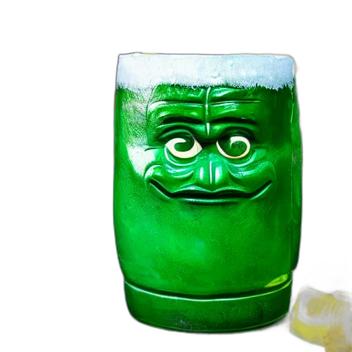 bottle, mask, face, food, 3d render, photorealistic, green, closeup transparent PNG cut-out