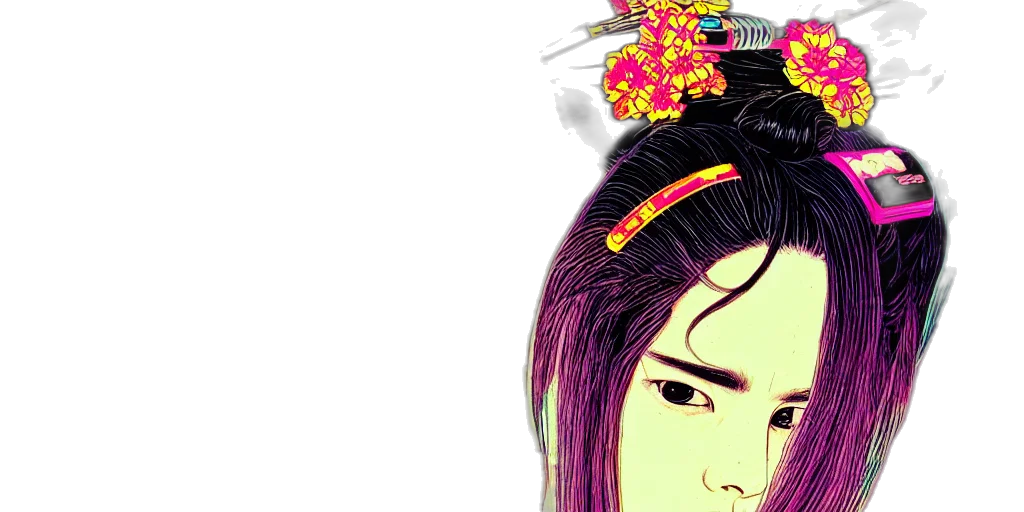 crown, hair, vaporwave, photorealistic transparent PNG cut-out