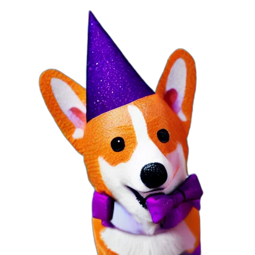 staff, hat, animal, crown, 3d render, concept art, corgi, wearing transparent PNG cut-out