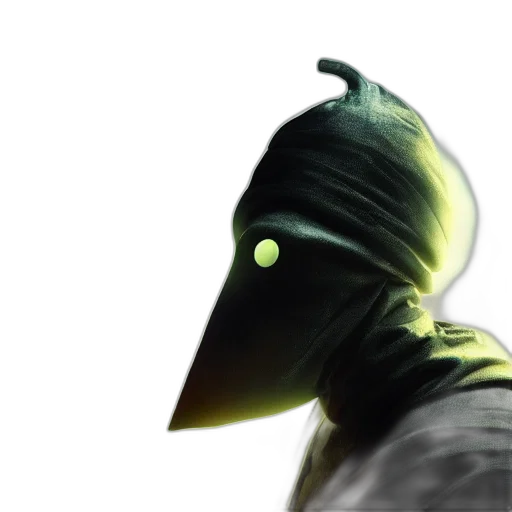 mask, hat, face, staff, concept art, 3d render, cyberpunk, photorealistic transparent PNG cut-out