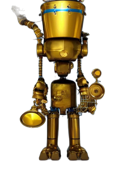 robot, staff, weapon, concept art, 3d render, pixel art, cartoon, golden transparent PNG cut-out