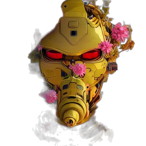 robot, mask, face, concept art, comic book art, 3d render, fantasy art, golden transparent PNG cut-out