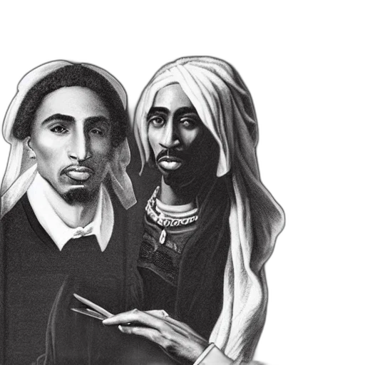 photorealistic, concept art, classical, portrait, tupac, shakur, sir, isaac transparent PNG cut-out