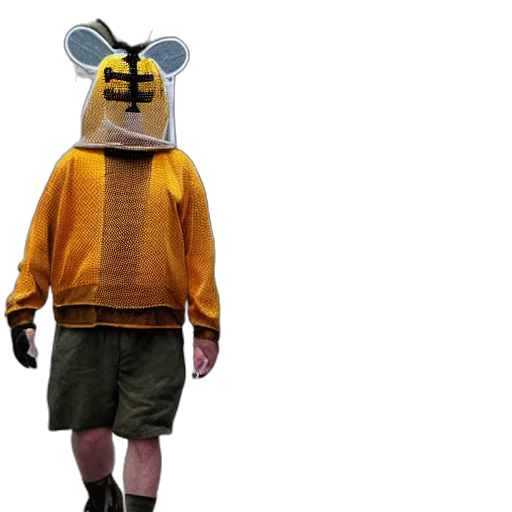 mask, animal, jacket, creature, concept art, 3d render, golden, bees transparent PNG cut-out