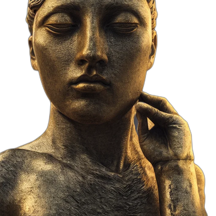 face, jewelry, crown, staff, photorealistic, 3d render, golden, stoic transparent PNG cut-out