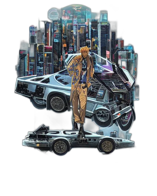 robot, car, jacket, cyberpunk transparent PNG cut-out