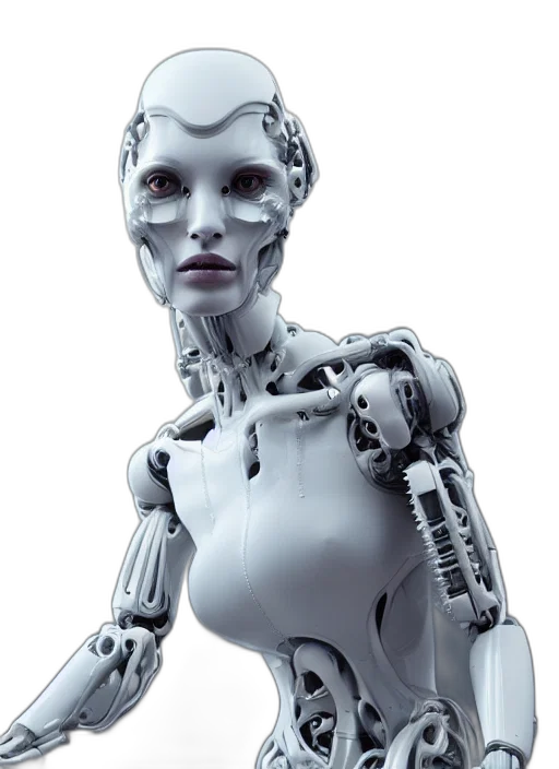 robot, cyberpunk, 3d render, concept art, white, cast, futuristic, biomechanical transparent PNG cut-out