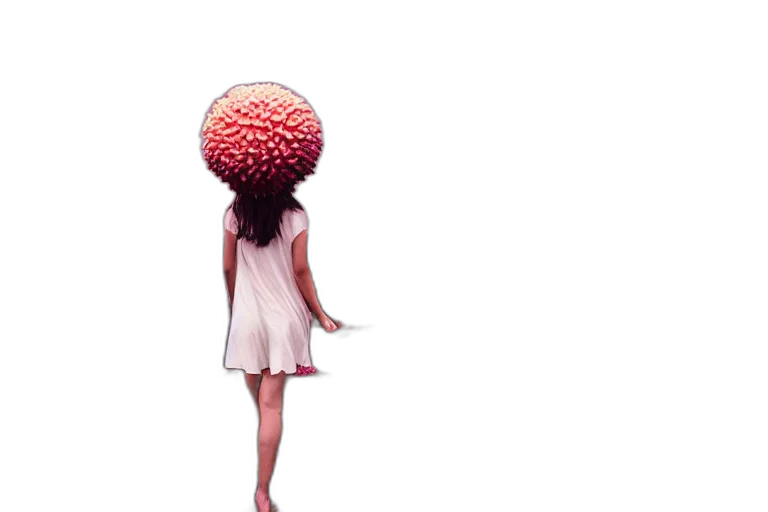 hair, umbrella, dress, creature, 3d render, concept art, pixel art, vaporwave transparent PNG cut-out