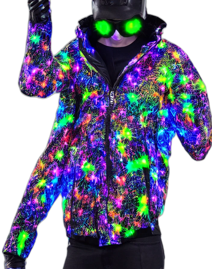 jacket, vaporwave, cyberpunk, 3d render, outer space, neon lights, neon, dark transparent PNG cut-out