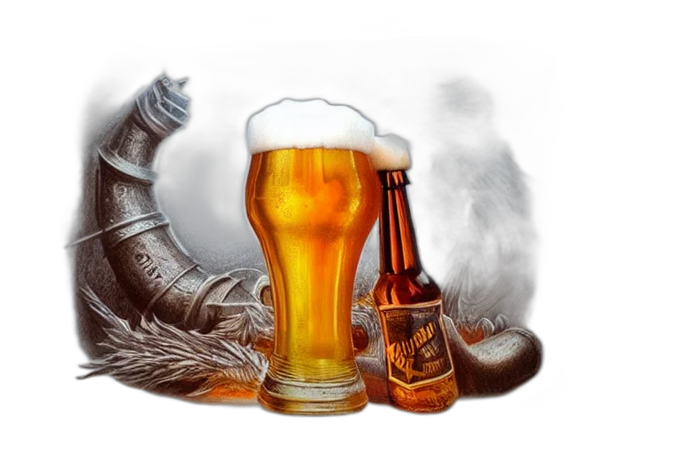 dragon, fantasy art, photorealistic, beer, fantasy, pencil, art, ultra transparent PNG cut-out