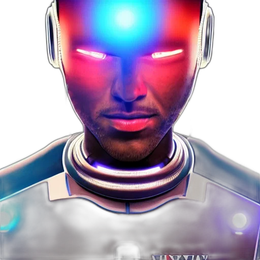 robot, face, 3d render, cyberpunk transparent PNG cut-out