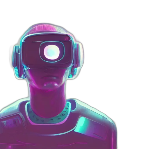 robot, face, mask, cyberpunk, vaporwave, concept art, 3d render, neon lights transparent PNG cut-out