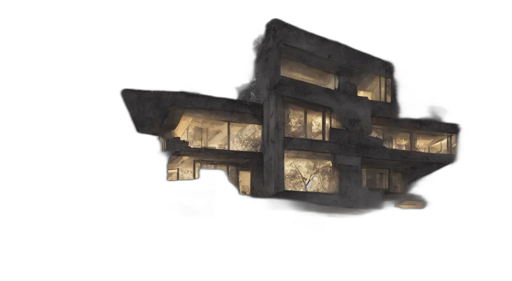 building, furniture, concept art, 3d render, photorealistic, fantasy art, city street, fog transparent PNG cut-out