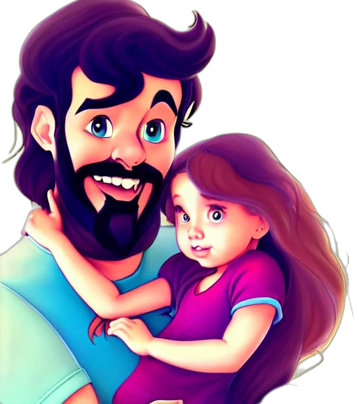cartoon, photorealistic, pencil sketch, watercolor, long, haired, bearded, father transparent PNG cut-out