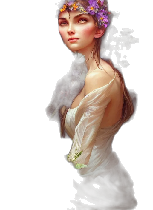 dress, face, crown, staff, fantasy art, photorealistic, concept art, oil painting transparent PNG cut-out
