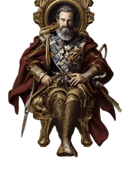 crown, staff, sword, photorealistic transparent PNG cut-out