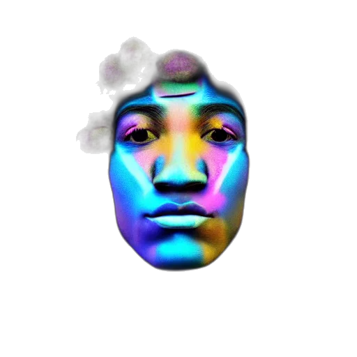face, mask, umbrella, creature, vaporwave, photorealistic, pixel art, cartoon transparent PNG cut-out