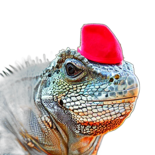 hat, dragon, animal, crown, photorealistic, red, iguana, wearing transparent PNG cut-out