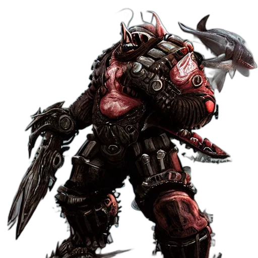 weapon, concept art, fantasy art, comic book art, pixel art, red, anthropomorphic, shark transparent PNG cut-out