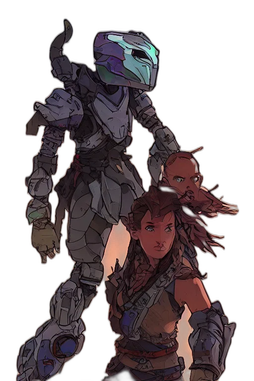 robot, weapon, sword, concept art, fantasy art, pixel art, comic book art, outer space transparent PNG cut-out