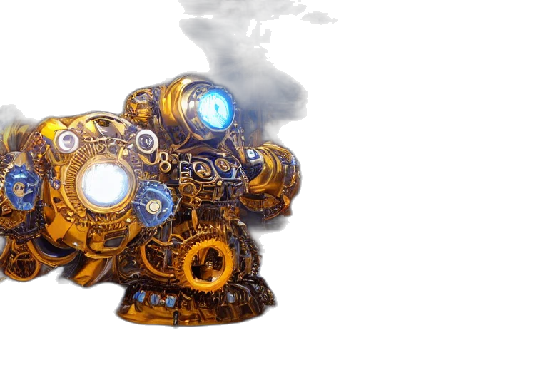 robot, mask, weapon, jewelry, concept art, fantasy art, 3d render, floor transparent PNG cut-out