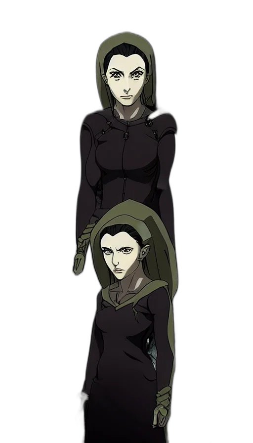 dress, jacket, staff, concept art, anime, comic book art, pixel art, dark transparent PNG cut-out