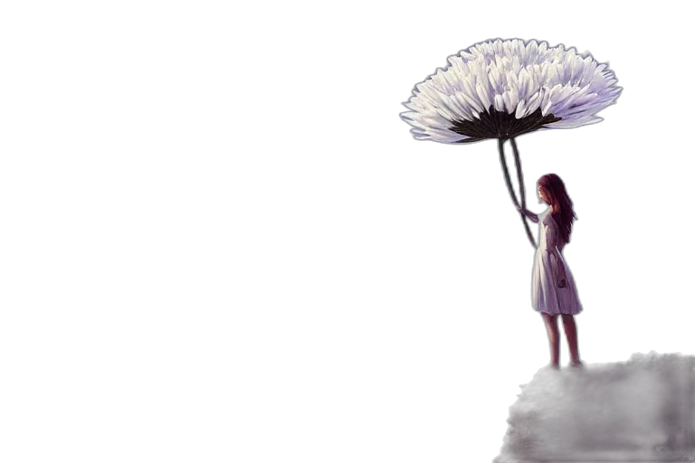 umbrella, flower, dress, staff, concept art, fantasy art, watercolor, pixel art transparent PNG cut-out