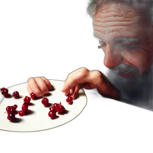 food, photorealistic, concept art, 3d render, fire, man, eats, currants transparent PNG cut-out