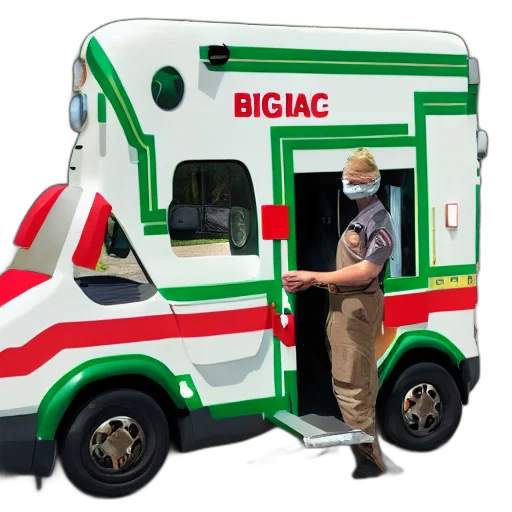 3d render, concept art, big, chungus, anthropomorphic, ambulance, shaped, like transparent PNG cut-out