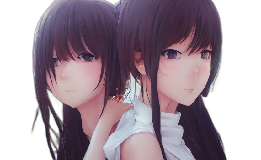 face, hair, anime, photorealistic, 3d render, concept art, monochrome, tsundere transparent PNG cut-out
