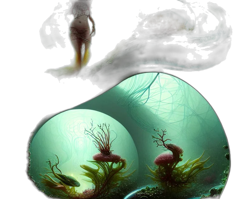 creature, concept art, fantasy art, photorealistic, 3d render, underwater, fog, outer space transparent PNG cut-out