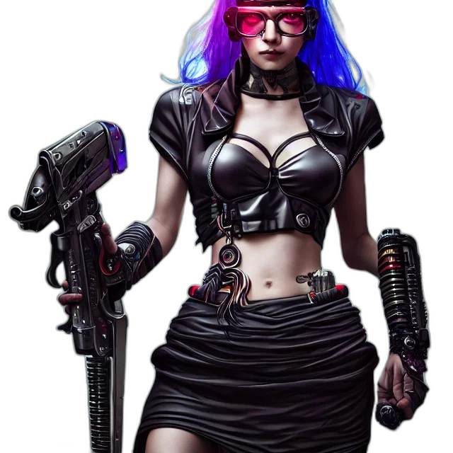 weapon, cyberpunk, concept art, comic book art, pixel art, neon lights, neon, maid transparent PNG cut-out
