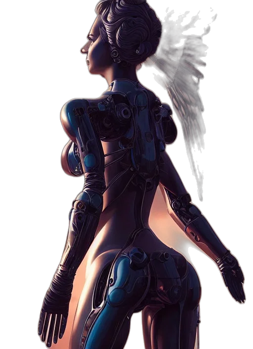 robot, weapon, dress, concept art, cyberpunk, fantasy art, comic book art, outer space transparent PNG cut-out