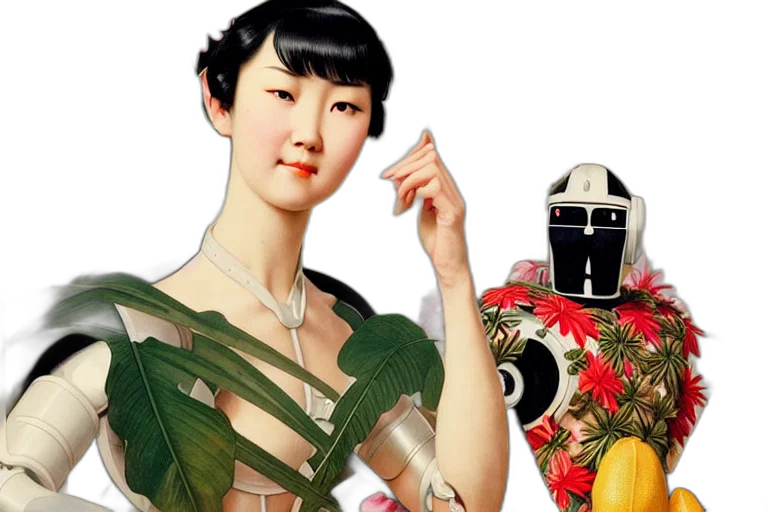 robot, portrait, double, eyelids, asian, female, short, black transparent PNG cut-out