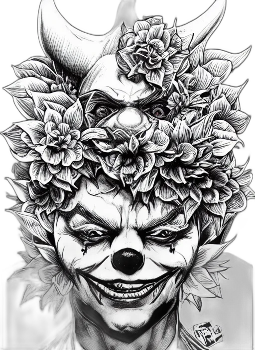 mask, face, crown, flower, pencil sketch, photorealistic, comic book art, cartoon transparent PNG cut-out