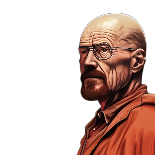 face, comic book art, concept art, photorealistic, cyberpunk, walter, white, coming transparent PNG cut-out