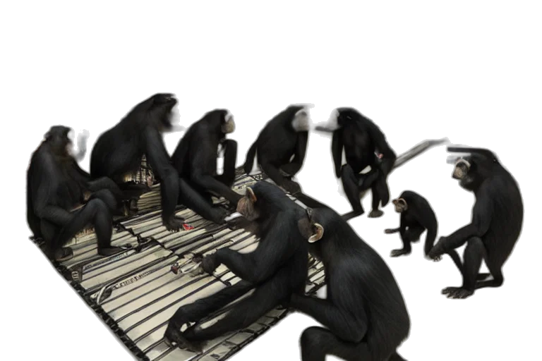 concept art, large, group, chimpanzees, bed, bath, beyond, store transparent PNG cut-out