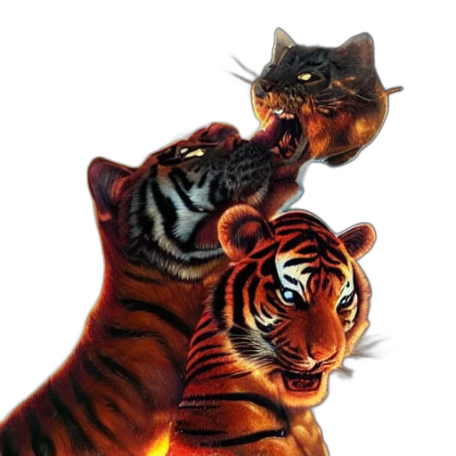 animal, hat, photorealistic, concept art, oil painting, fantasy art, fire, two transparent PNG cut-out