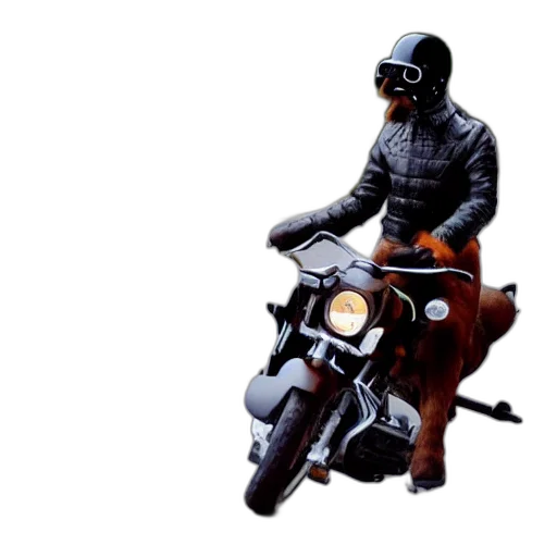 jacket, concept art, 3d render, photorealistic, pixel art, dog, riding, motorcycle transparent PNG cut-out