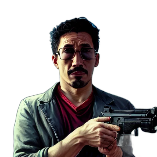 weapon, staff, face, jacket, comic book art, photorealistic, concept art, pixel art transparent PNG cut-out
