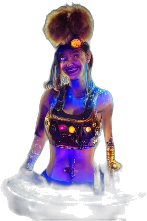 staff, mask, robot, jewelry, cyberpunk, concept art, 3d render, fantasy art transparent PNG cut-out
