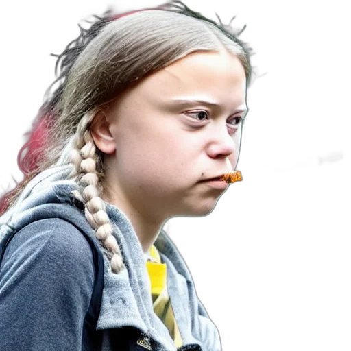face, animal, photorealistic, concept art, greta, thunberg, smoking, cigarette transparent PNG cut-out