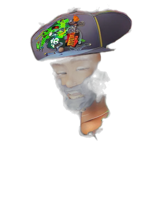 hat, mask, face, staff, 3d render, concept art, photorealistic, vaporwave transparent PNG cut-out
