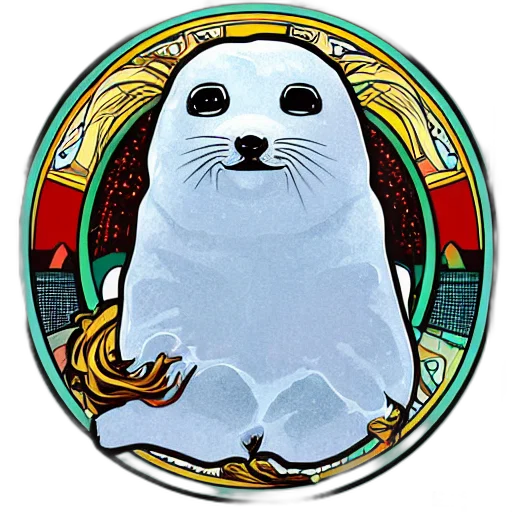 animal, pixel art, concept art, comic book art, fantasy art, baby, harp, seal transparent PNG cut-out