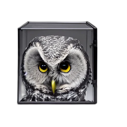 jewelry, photorealistic, 3d render, owl, shaped, like, cube, inside transparent PNG cut-out
