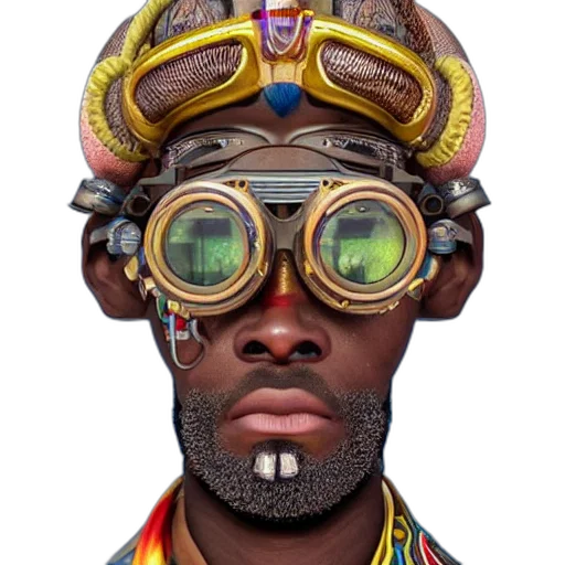 face, mask, hat, staff, photorealistic, concept art, cyberpunk, fantasy art transparent PNG cut-out
