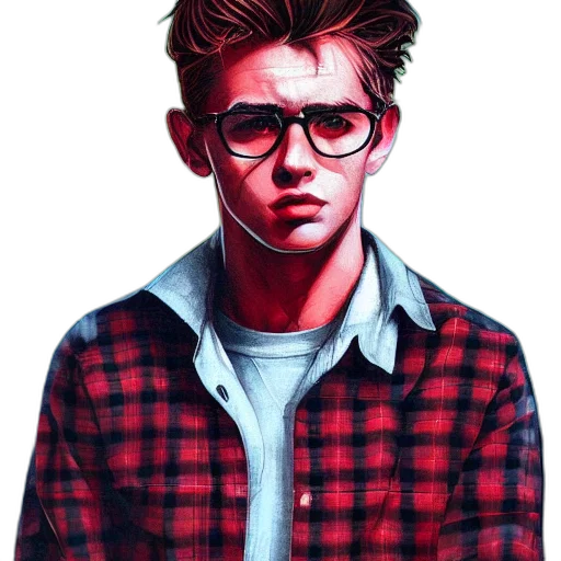 jacket, face, comic book art, photorealistic, cartoon, oil painting, neon lights, red transparent PNG cut-out